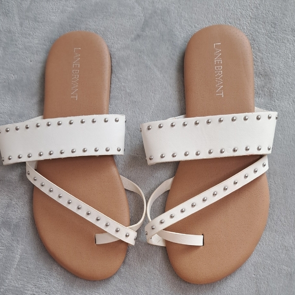 Lane Bryant Spring White Sandals Women's Slip On Slide Studded Size 8.5 W - Picture 2 of 14